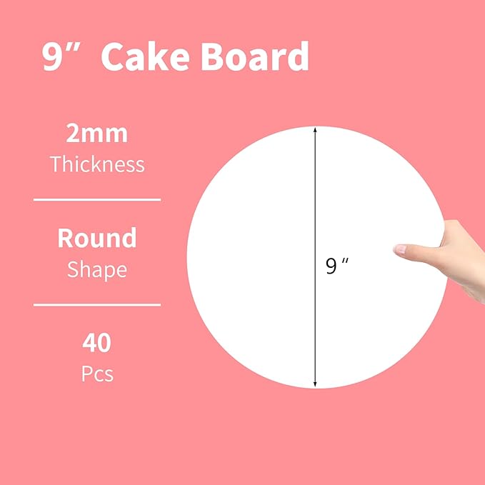 JCD 40 Pcs 9inch White Cake Boards,Cake Boards 9 inches Round,Food-graded Corrugated Cardboard Cake Rounds Ideal for Baking, Cake DIY, Dessert and Crafting(white, 9inch/40Pcs)