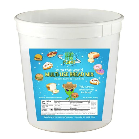 Grain Free Planet's Multi-Use Bread Mix | Clean Keto, Gluten Free, 100% Grain Free | Free from Sugar, Dairy, Lectins, Yeast and Soy | Low Carb Baking Mix | Diabetic, Atkins, and Weight Watchers Friendly | 2.5lb Tub