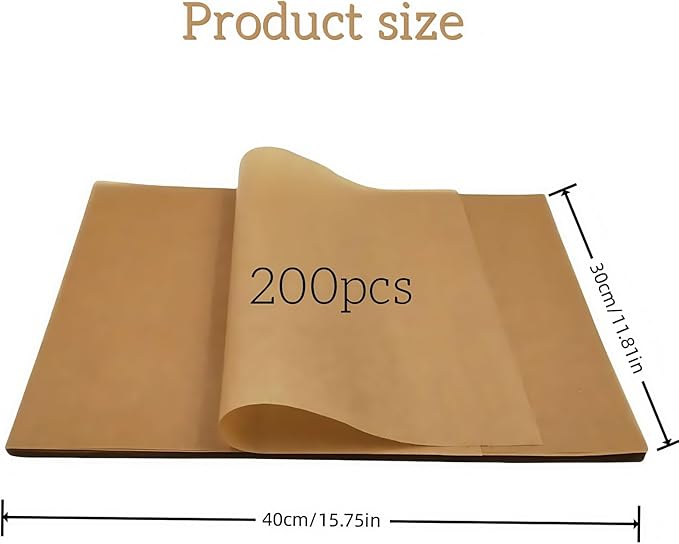 200 Pcs Parchment Paper 16"x12"- Non-Stick Precut Baking Sheets for Air Fryer, Oven & Half Sheet Pans, Unbleached High Heat Parchment Paper for Baking, Grilling