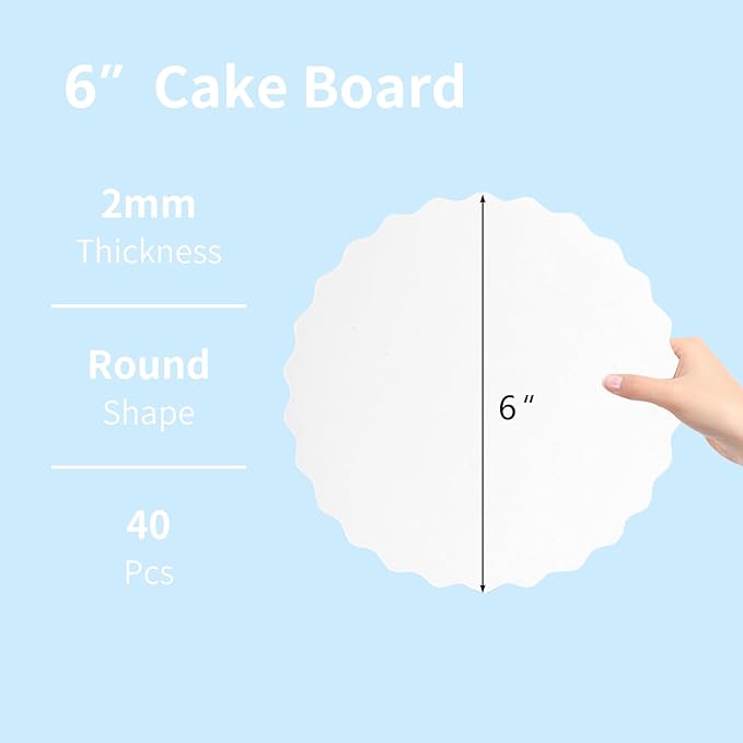 JCD 6" White Wave Cake Boards Round,Wave Cake Plate,Disposable Cake Circle Base Boards Cake Cardboard Pizza Plate Platter 6 inch,Pack of 40（Thinner But Stronger(White Wave, 6inch/40Pcs)