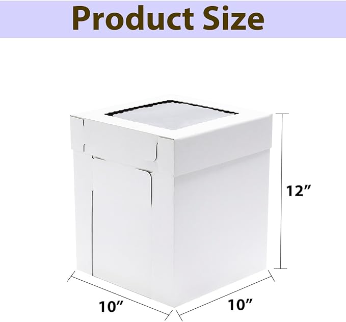 JJO Tall Cake Boxes for Tier Cakes, 6 Pack 10x10x12 Inch,White Cake Boxes with Window,Sturdy Tall Cake Carrier, Disposable Cake Containers