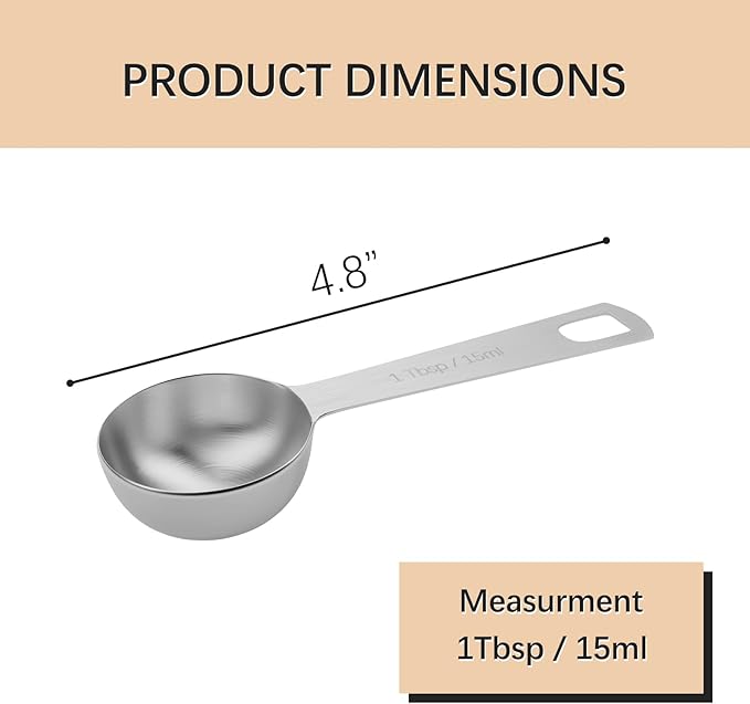 5PCS 1tbsp (3tsp, 15ml, 1/2oz) Single Measuring Spoon, Stainless Steel Individual Teaspoons Only