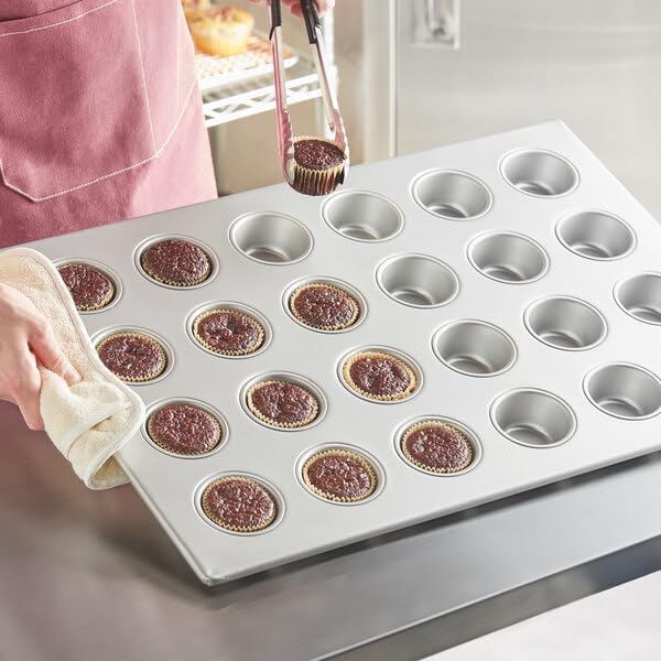 24-Cup Aluminized Steel Muffin Pan, Silver, Heavy-Duty Commercial Grade with Silicone Glaze, 26 x 18 Inch, 3.8 oz Capacity per Cup