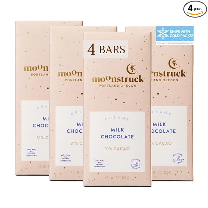 Moonstruck Chocolate Creamy Milk Chocolate Bar, 31% Cacao (Pack of 4)