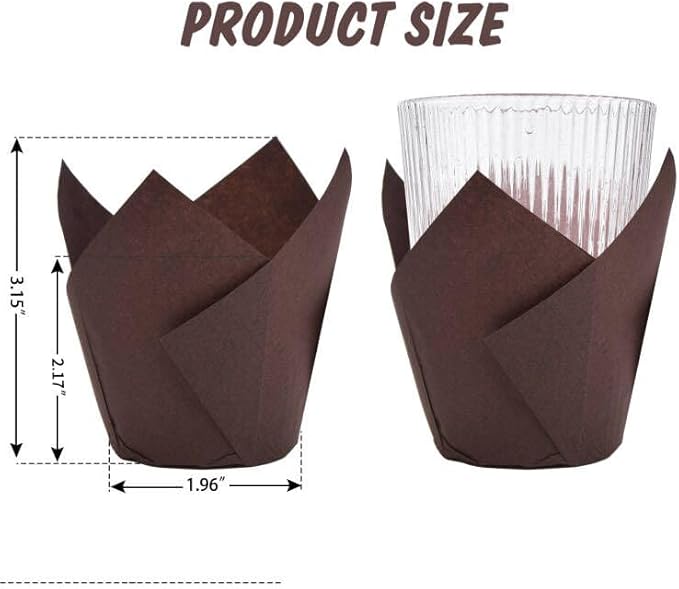 200Pcs Tulip Cupcake Liners Muffin Baking Holders Premium Cups Wrappers Christmas Lliners for Weddings, Birthdays, Anniversaries, and Special Occasions（Brown）