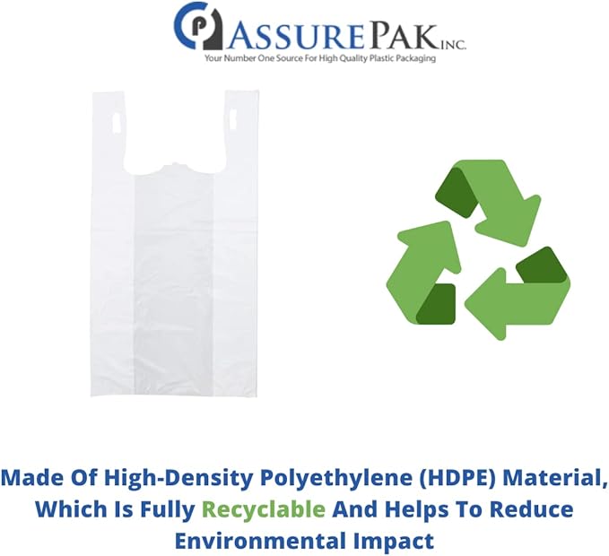 ASSUREPAK White Unprinted HDPE T-Shirt Bags - 1000 Units - 1/6 BBL 11.5"X6"X21" -13 microns - White - Perfect for Groceries, Shopping, Boutique Bags and Retail Stores - LOOP-WHITE-EO