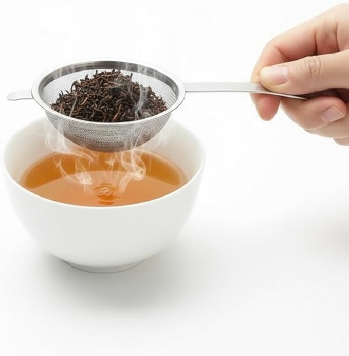 Japanese Double Fine Mesh Tea Sifter – Stainless Steel Tea Strainer with Hammered Texture Handle Kitchen Sieve, 6” (Length) × 3” (Width) × 1.3” (Height)