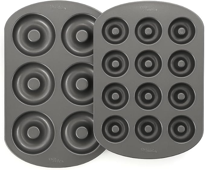Nonstick Donut Pan Set – 2-Piece Bakeware with 6-Cavity Mini and 12-Cavity Standard Molds, Durable Carbon Steel, Scratch-Resistant, Even Heating