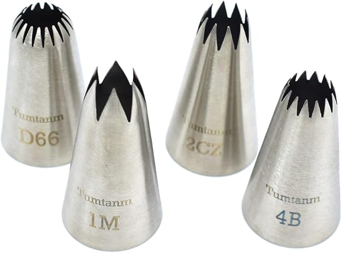 Large Piping Nozzles, 4Pcs #2CZ #D66#4B #1M Stainless Steel Seamless Icing Piping Nozzle Tip Set for Cupcakes and Baking