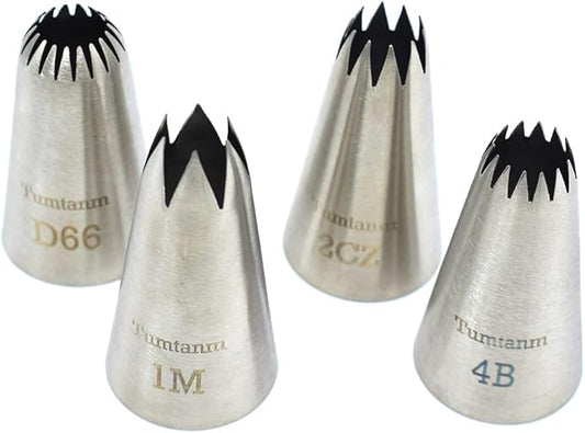 Large Piping Nozzles, 4Pcs #2CZ #D66#4B #1M Stainless Steel Seamless Icing Piping Nozzle Tip Set for Cupcakes and Baking