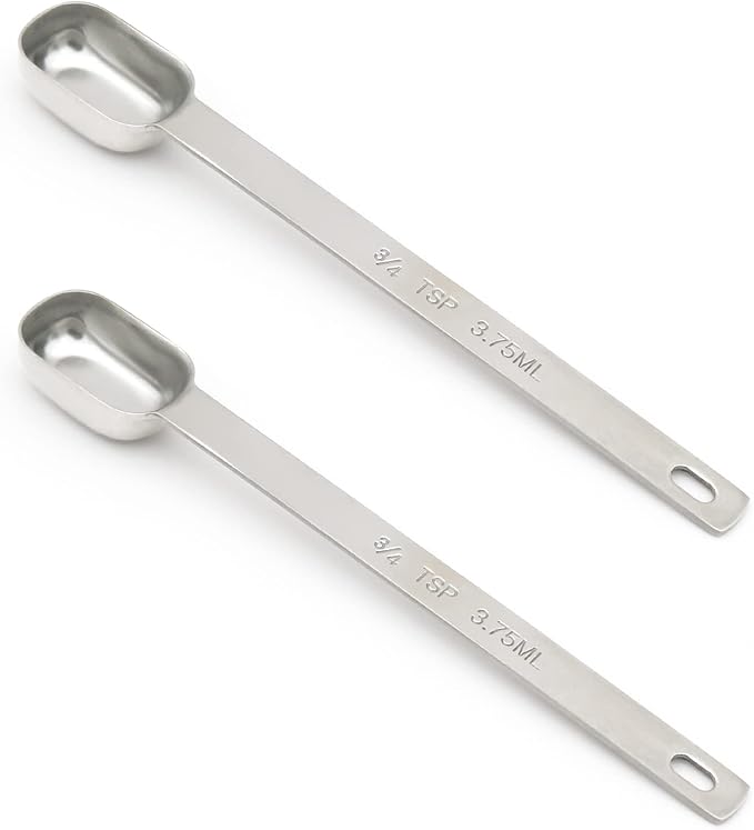 2PCS 3/4tsp (1/4tbsp, 3.75ml) Single Measuring Spoon, Stainless Steel Long Handle Individual Teaspoons Only