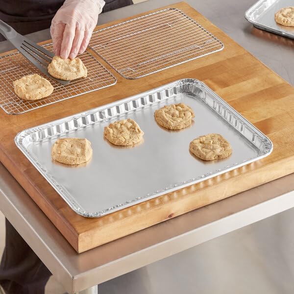 Aluminum Foil Cookie Sheet, Silver, 16.5 x 11.625 Inches, Disposable Baking Pans, Oven Safe, 100 Count per Pack