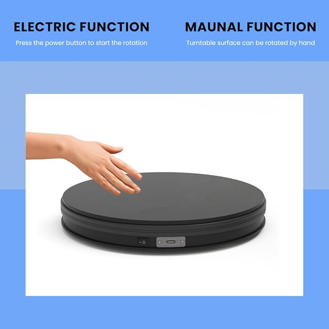 fotoconic Black Electric Motorized Rotating Turntable Display Stand, 14 Inch / 35cm Diameter, 110 Lb Centric Loading for Shop Display