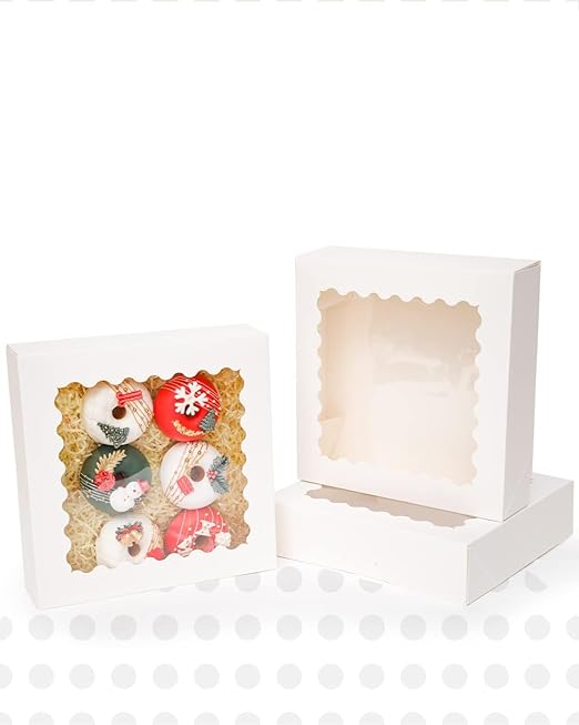 qiqee 8x8x2.5 Inch White Pastry Box With Window Donut Pie Boxes 12pcs Bakery Box (Auto-pop Up)