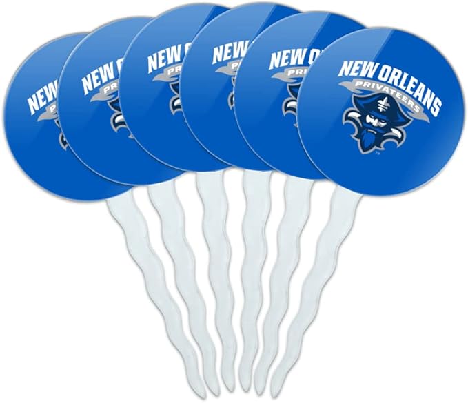 The University of New Orleans Primary Logo Cupcake Picks Toppers Decoration Set of 6