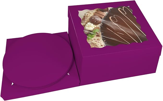 Bakepacker 36pcs 12x12x6 Inches Cake Boxes with Window 18-Packs Deep Purple Cake Boxes 12 Inch Bakery Boxes (18 Cake Boxes +18 Cake Boards)