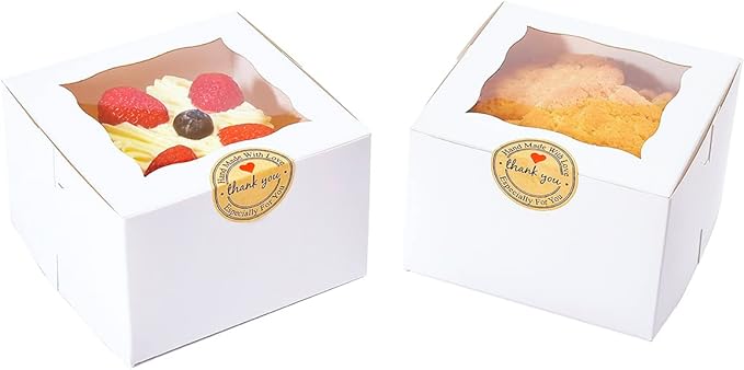 Cookie Boxes with Window 4.5x4.5x3 Inch-50 Pack,White Bakery Boxes,Mini Treat Boxes for Mini Bundt Cake and Individual Cheesecakes