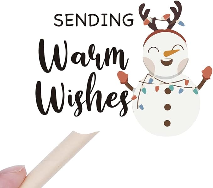 Wailozco 200 PCS Sending Warm Wishes Snow Man Stickers,Cute Small Business Envelopes Stickers for Business Packages/Handmade Goods/Bags,Christmas Theme Small Shop Business Stickers for Envelopes Seal