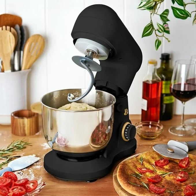 Beautiful 3.5 Qt Tilt-Head Stand Mixer | 12-Speed 300 W Motor | Stainless Bowl Beater, Dough Hook & Whisk by Drew Barrymore (Black Sesame)
