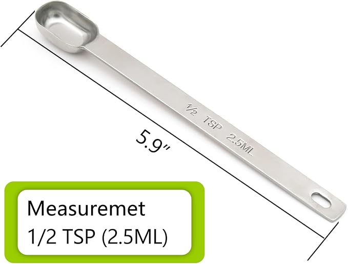 3PCS 1/2tsp (1/6tbsp, 2.5ml) Single Measuring Spoon, Stainless Steel Long Handle Individual Teaspoons Only