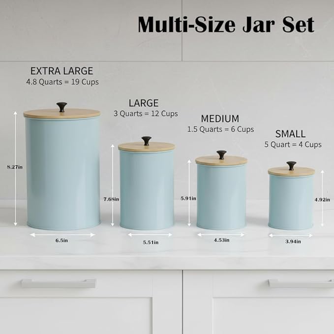 Kitchen Canisters for Countertop Set of 4 with Customizable Chalkboard Labels & Marker Pen - Big Iron Kitchen Canisters with Airtight Lids - Sage Green Canister Set - Flour and Sugar Containers