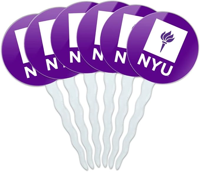 New York University Primary Logo Cupcake Picks Toppers Decoration Set of 6
