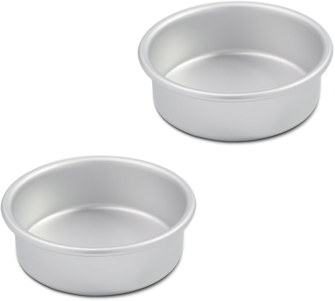 Aluminum smash cake 5×2 inch round Cake Pan Set of 2,anodized aluminum, baking pan For birthday cake, party Silver (5×2 round Cake Pan, Set of 2)