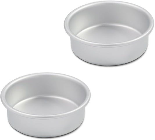Aluminum smash cake 5×2 inch round Cake Pan Set of 2,anodized aluminum, baking pan For birthday cake, party Silver (5×2 round Cake Pan, Set of 2)