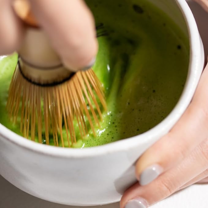 Naoki Matcha Complete Matcha Tea Ceremony Set - Includes: Bamboo Matcha Whisk & Bamboo Tea Scoop, Large Stainless Steel Sifter, Black Stoneware Bowl with Spout