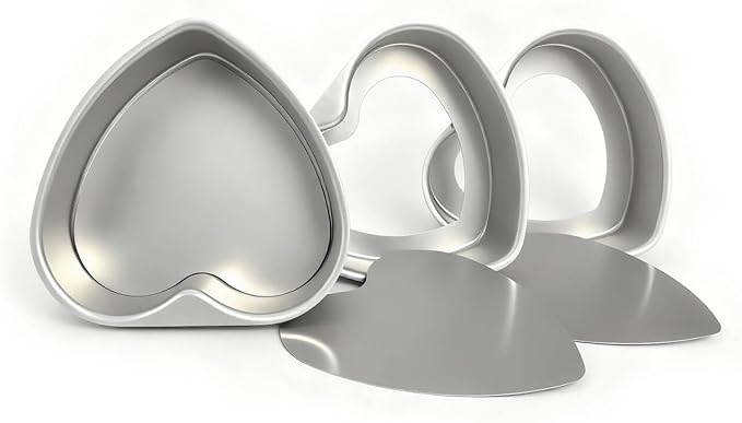 3 Pack 8 Inch Heart Shaped Cake Pans, Durable Anodized Aluminum Heart Cake Pans, Ideal for DIY, Birthdays & Weddings, Baking Pans Chiffon Cake Mold for Oven Baking(8" Removable Bottom)