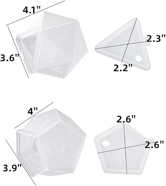 Large Silicone Polyhedral Dice Molds 2 Styles with D20, and D12 Resin Casting Mold DND for DIY Resin, Dice, Jewelry, Candles, Crafts Board RPG Games white