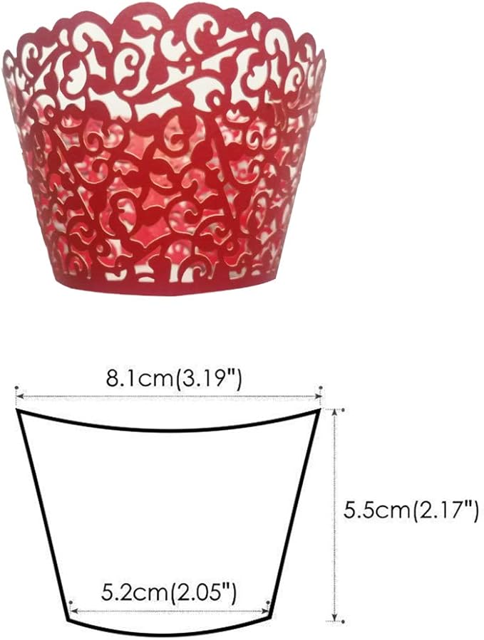 GOLF 100Pcs Christmas Cupcake Wrappers Artistic Bake Cake Paper Filigree Little Vine Lace Laser Cut Liner Baking Cup Wraps Muffin CaseTrays for Wedding Party Birthday Decoration (Red)