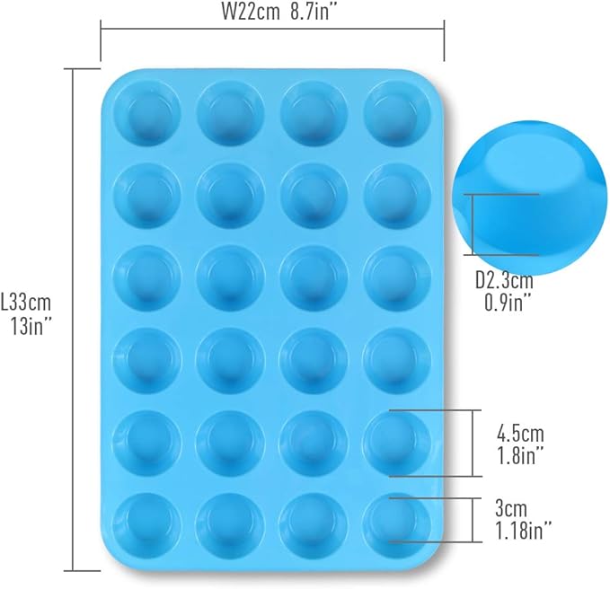 Silicone Muffin Pan, Cupcake Pan, 24 Cups, Food Grade Egg Muffin Baking Silicone Molds, Non-stick, 3 Pcs