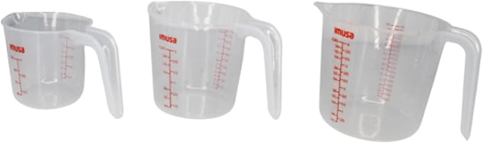 IMUSA Plastic Measuring Cups Set of 3/1,2 & 4 Cup with Easy Pour Spout & Red Indicators, Nesting Liquid and Dry Measuring Cups for Cooking & Baking