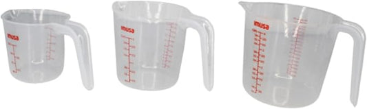 IMUSA Plastic Measuring Cups Set of 3/1,2 & 4 Cup with Easy Pour Spout & Red Indicators, Nesting Liquid and Dry Measuring Cups for Cooking & Baking
