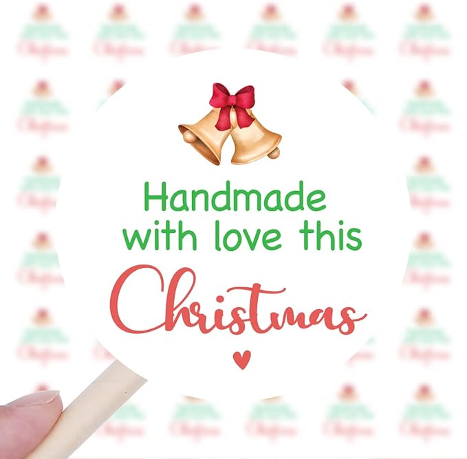 240 PCS Handmade With Love This Christmas Stickers for Small Business Envelopes, Packages, Goods, Bags - Cute Christmas Theme Shop Seals