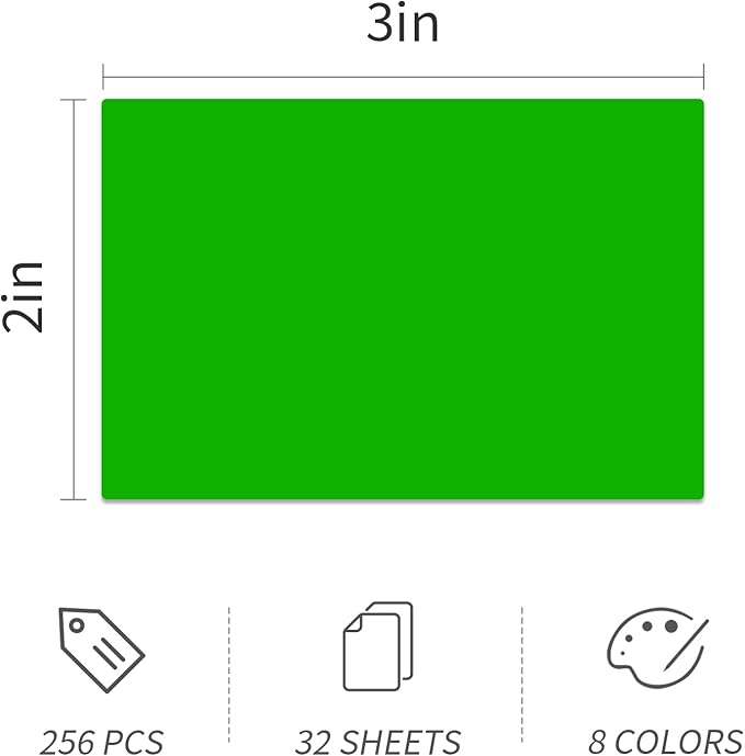 Ououstate Removable Colored Labels Stickers 3" x 2" Moving Stickers Labels for Storage Bins to Write on 8 Large Price Tote Stickers for Small Business - 256 Pack