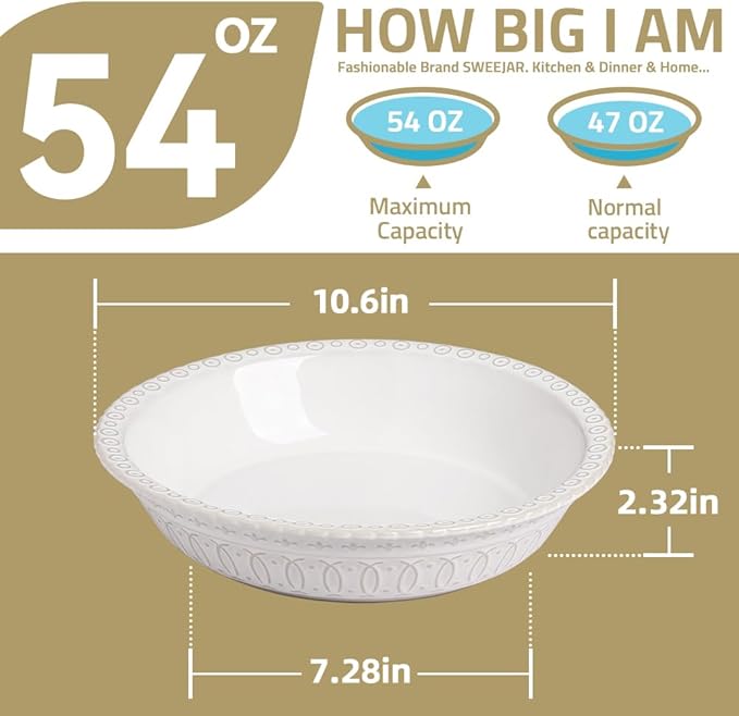 Sweejar Ceramic Pie Pan for Baking,Round Baking Dish Pan for Dinner 10 Inches, Pie Dish Non-Stick Pie Plate for Quiche, Tart, Cake, Pumpkin Pie, Pot Pies(Gray)