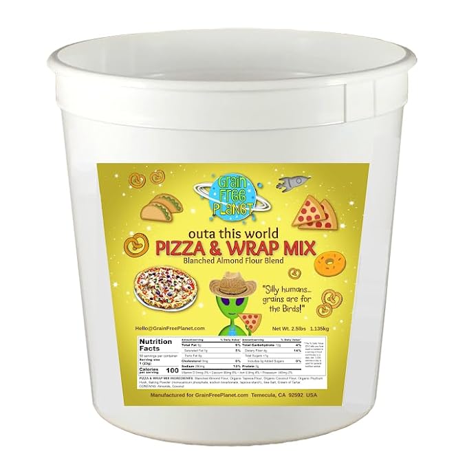 Grain Free Planet's Multi-Use Pizza Crust & Wraps Mix | Clean Keto Low Carb Baking Mix | Free from Gluten, Grains, Sugar, Dairy, Soy, Yeast, and Lectins | 2.5 lb Tub
