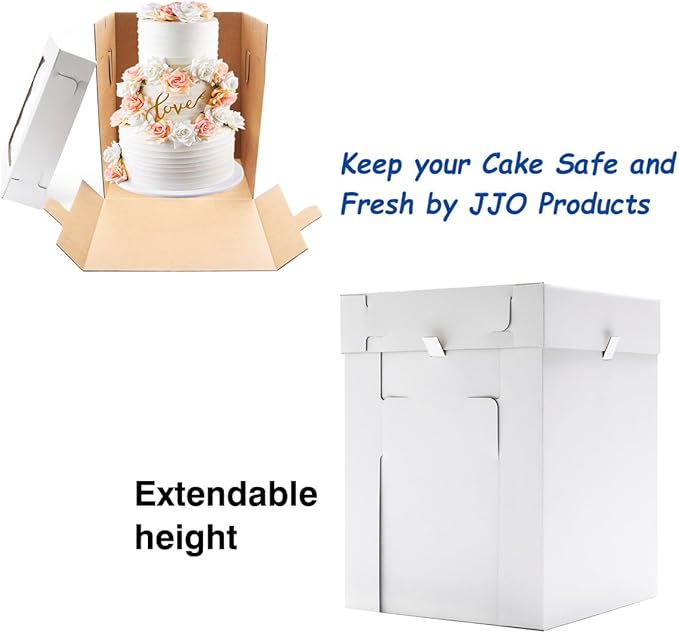 JJO Tall Cake Boxes for Tier Cakes, 6 Pack 10x10x12 Inch,White Cake Boxes with Window,Sturdy Tall Cake Carrier, Disposable Cake Containers
