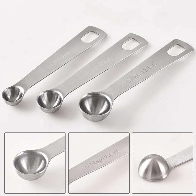 Newk 6 PCS Measuring Spoons, Stainless Steel Metal Kitchen Measuring Tools Set for Dry and Liquid Ingredients-1/8 tsp, 1/4 tsp, 1/2 tsp, 1 tsp, 1/2 Tbsp & 1 Tbsp