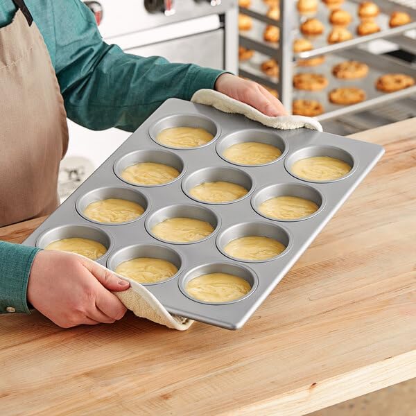 12-Cup Jumbo Muffin Pan, Aluminized Steel, Silicone Glazed, 13 x 18 Inch, Commercial Cupcake Bakeware