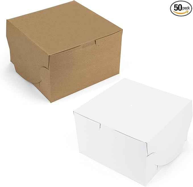 FC Meyer Bakery Boxes - Reversible 8” Classic Cake Box, Secure Your Bakery Box With Special Side Panel Clips & A Front Tuck Lock, No Taping Or Twine Needed, Made In USA, Size 8 x 8 x 5 (Pack of 50)