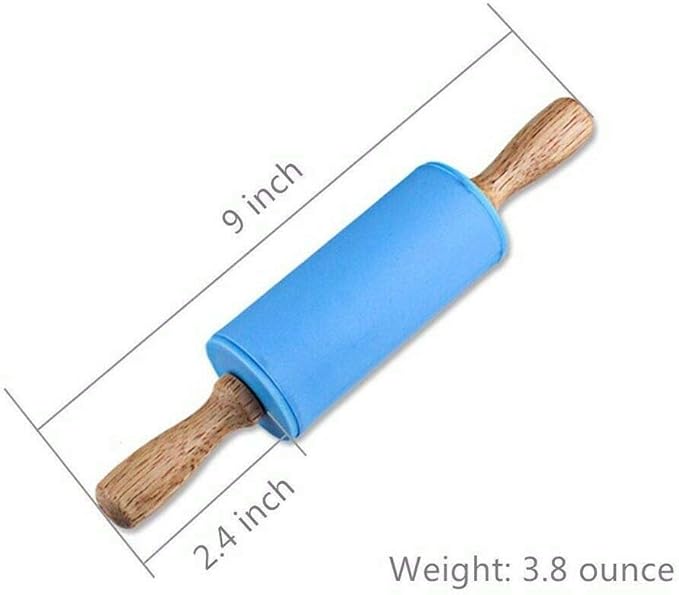 Small Wooden Handle Rolling Pin for Kids - Non-Stick Silicone Rodillo for Reposteria & Masa