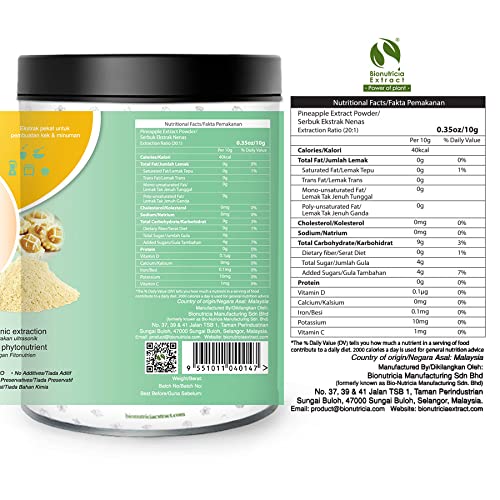 Pineapple Extract Powder 20:1, Rich in Bromelain for Digestion, Immune & Joint Support, Natural Tropical Flavor for Smoothies, Baking, No Sugar Added, Vegan, Gluten-Free & Non GMO (200g)
