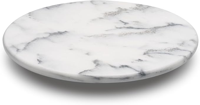 Marble Lazy Susan Turntable for Dining Table & Countertop - 12 Inch White Stone Lazy Susan Cake Stand with Smooth 360° Rotation for Kitchen Serving, Food Display & Decorating