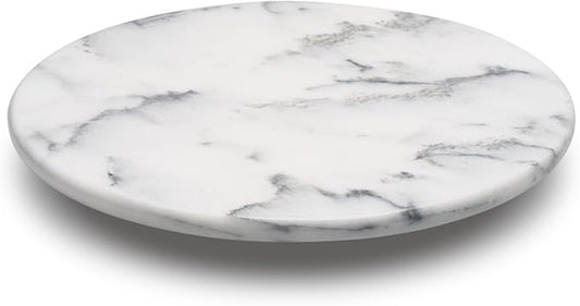 Marble Lazy Susan Turntable for Dining Table & Countertop - 12 Inch White Stone Lazy Susan Cake Stand with Smooth 360° Rotation for Kitchen Serving, Food Display & Decorating