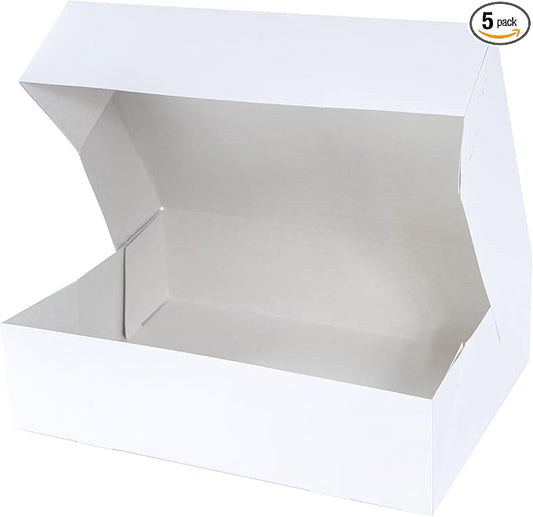 O’Creme Cake Boxes – White Bakery Boxes – 19 x 14 x 5 Inch Pastry Containers – Kraft Bakery Boxes for Holding and Displaying your Pastries - Pack of 5