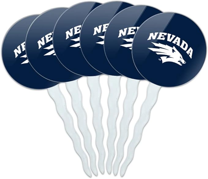 University of Nevada, Reno Primary Logo Cupcake Picks Toppers Decoration Set of 6