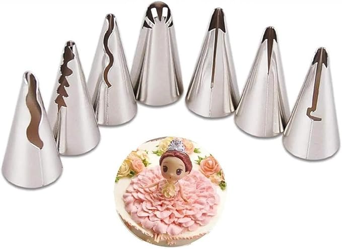 Silver Pleated Skirt Piping Nozzles Set, Stainless Steel Russian Nozzles Tips Piping Set for Pastry Fondant, Cake Decorating Supplies Baking Tools, Decorating Tools, Icing and Piping Tips（#090）
